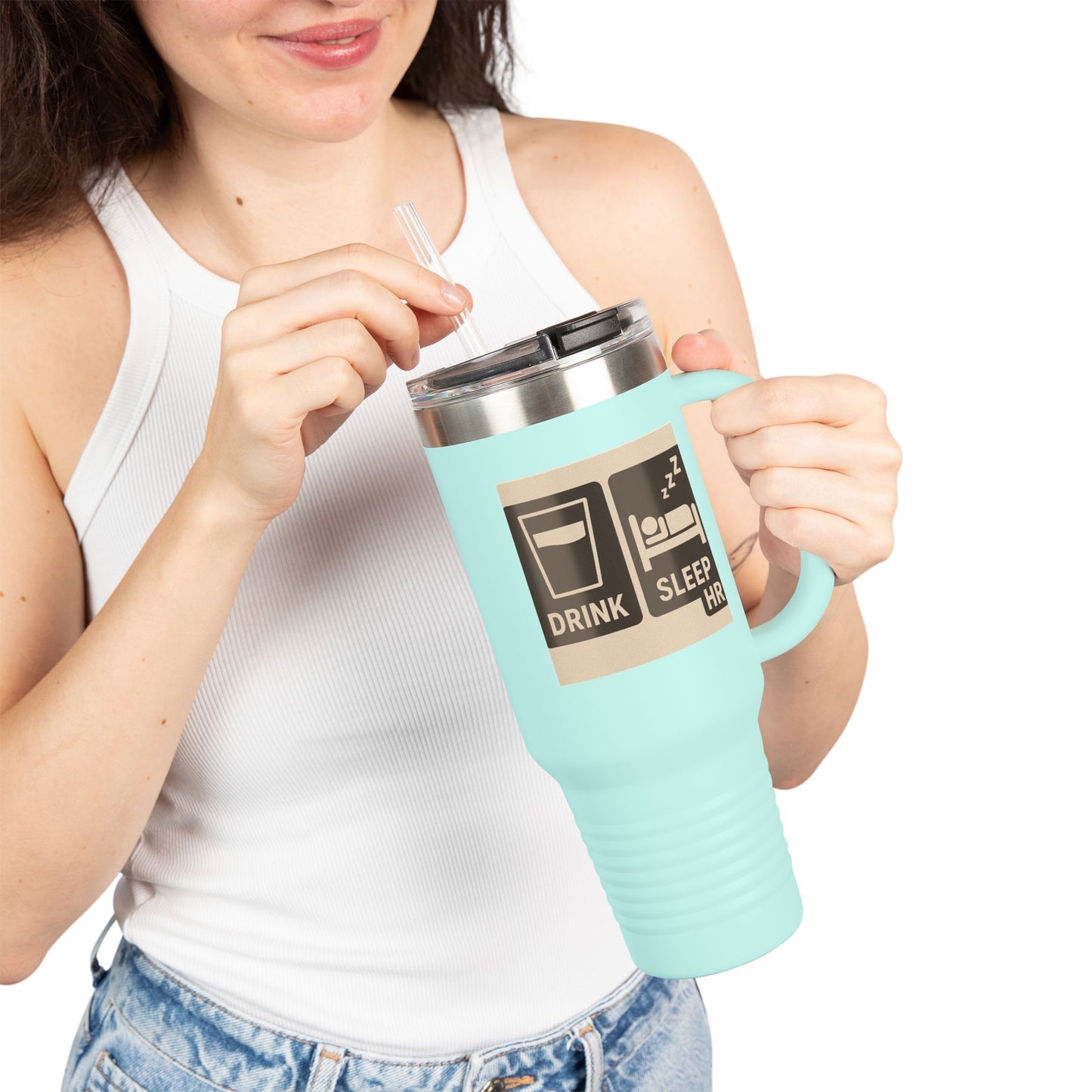 Insulated Travel Mug with Drink & Sleep Design, 40oz Coffee Tumbler, Travel Coffee Mug, Perfect for Work or Camping, Gift for Coffee Lovers